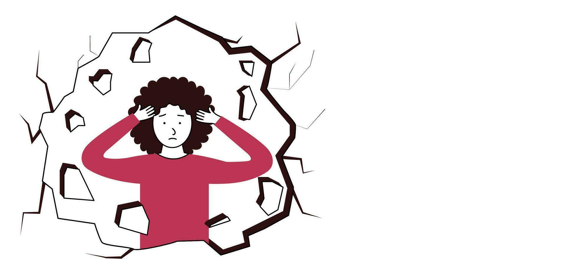 Depressed woman clutching her head. Mental disorder, sadness and depression concept. Physical and emotional violence against women. vector
