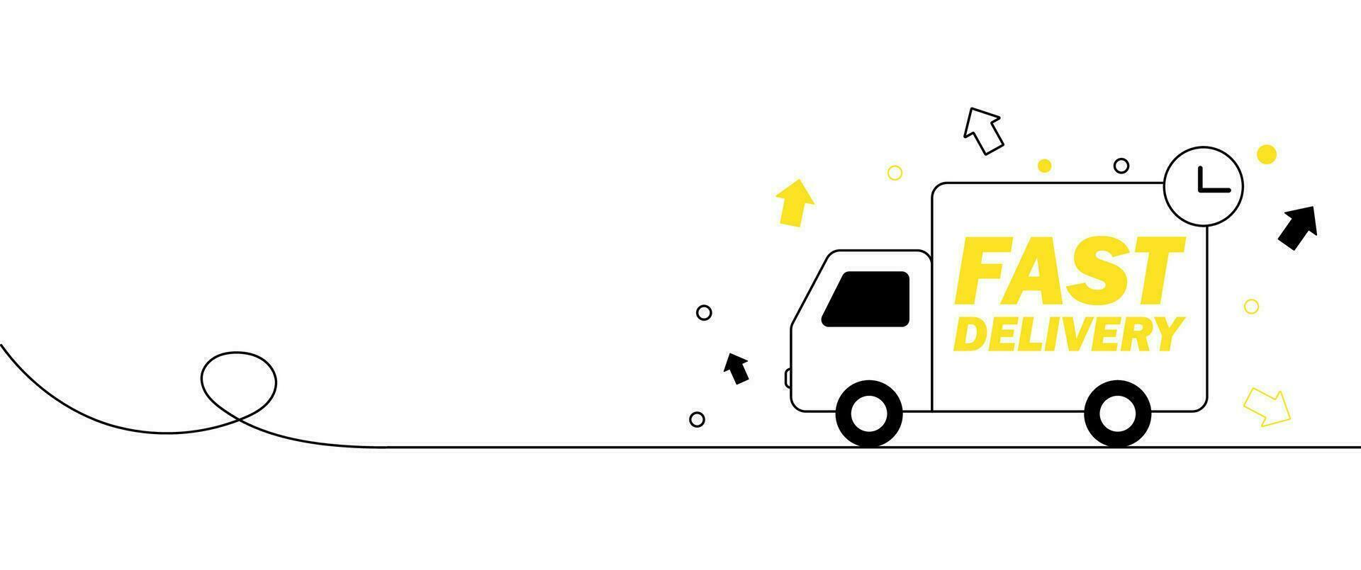 Fast delivery vector line illustration with van