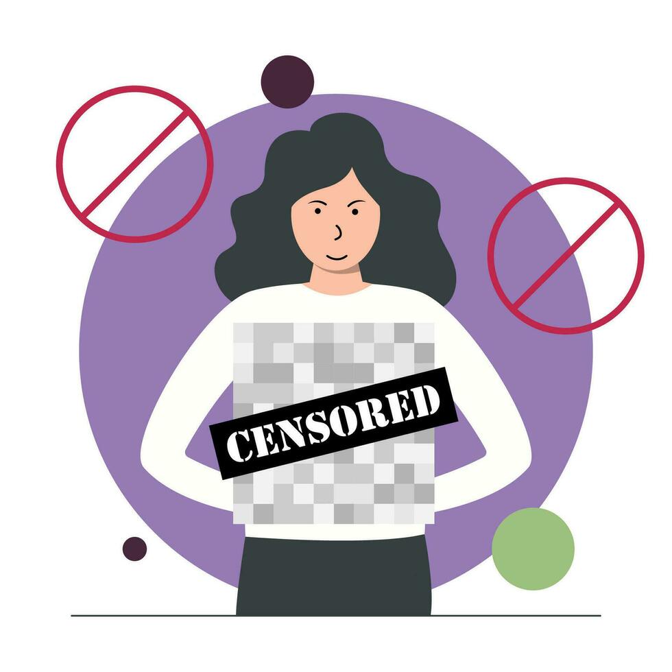 Censorship sign with mosaic covering the girl vector