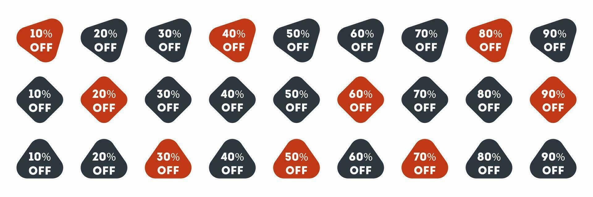 Sale offer price sign set. Discount 10, 20, 30, 40, 50, 60, 70, 80, 90 percent vector
