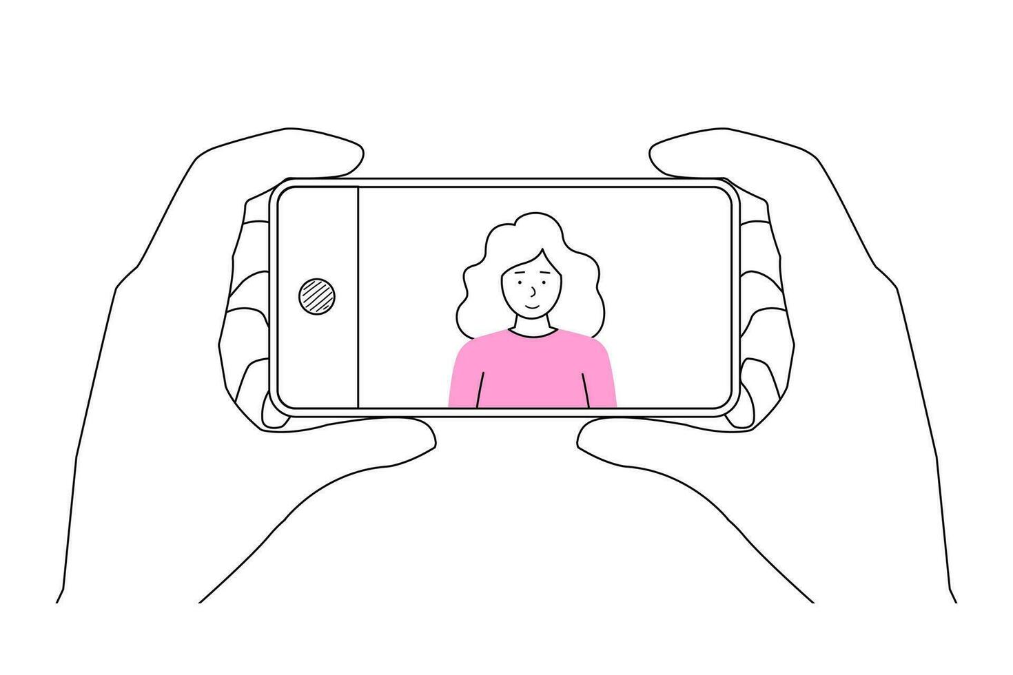 Man holds a phone in his hands and takes a picture of a girl. vector