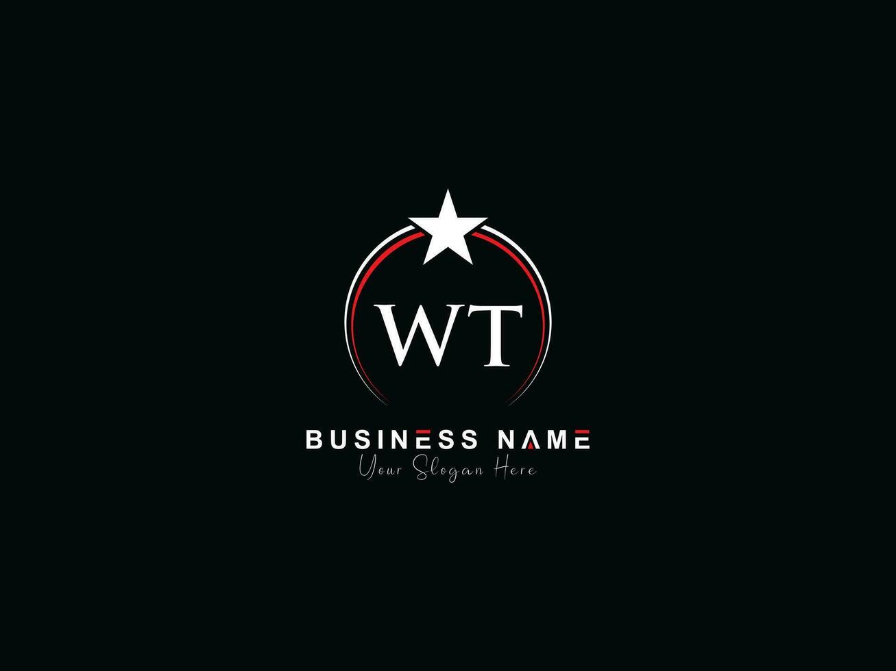 Minimalist Letter Wt Luxury Logo Star, Royal Circle WT Logo Icon Design vector