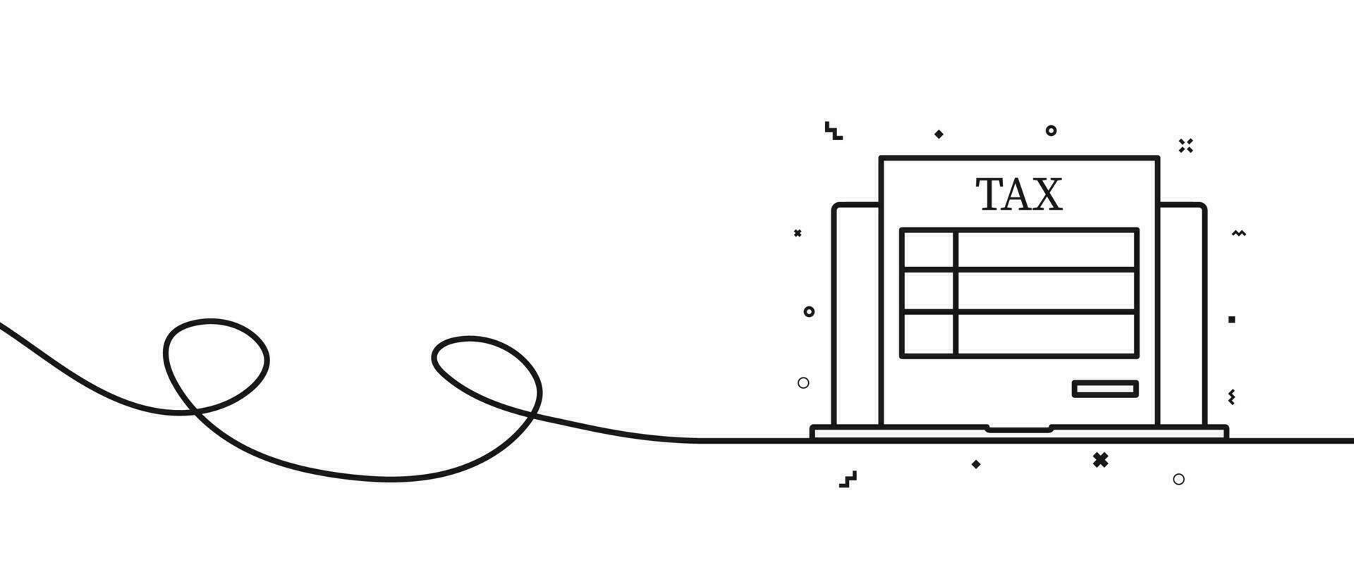 Tax form on the laptop. Linear horizontal vector illustration.