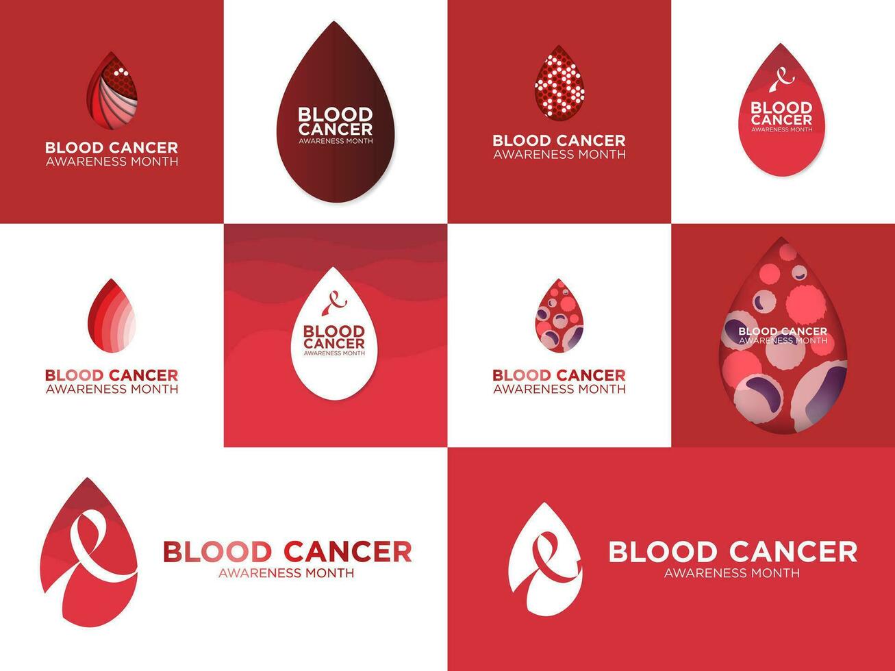 Set of Blood Cancer Awareness Greeting Cards, banners, and Graphic Elements, blood drop vector Artworks. EPS 10.