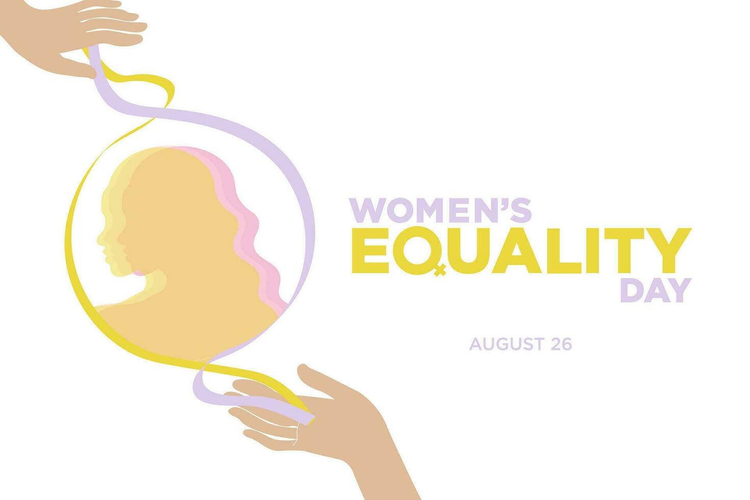 Women's Equality Day Banner. Human hand with intertwined ribbon framing colorful silhouettes of women. Editable Vector Illustration. EPS 10. Celebrated on August 26.
