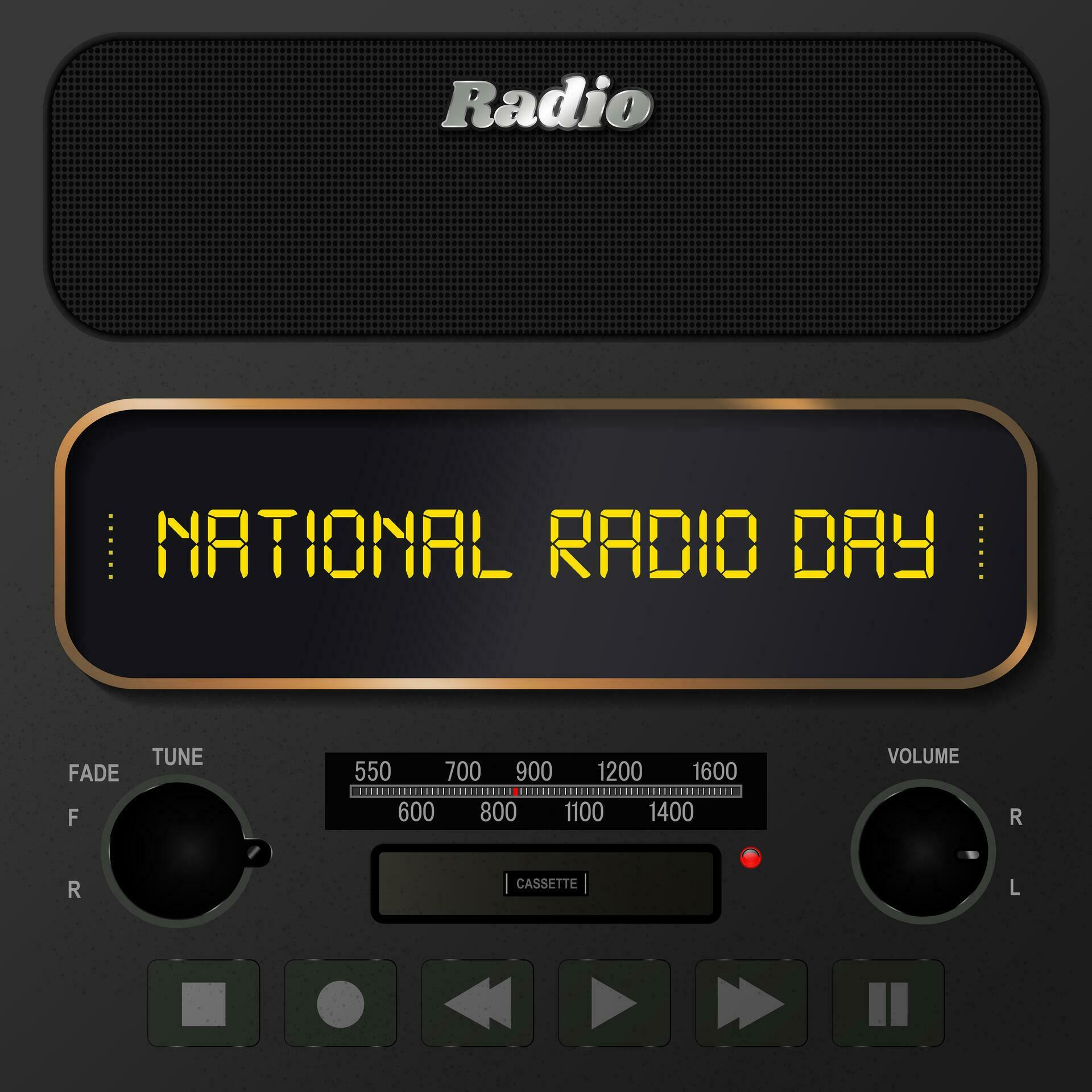 National Radio Day Greeting Card. Front view of modern radio with