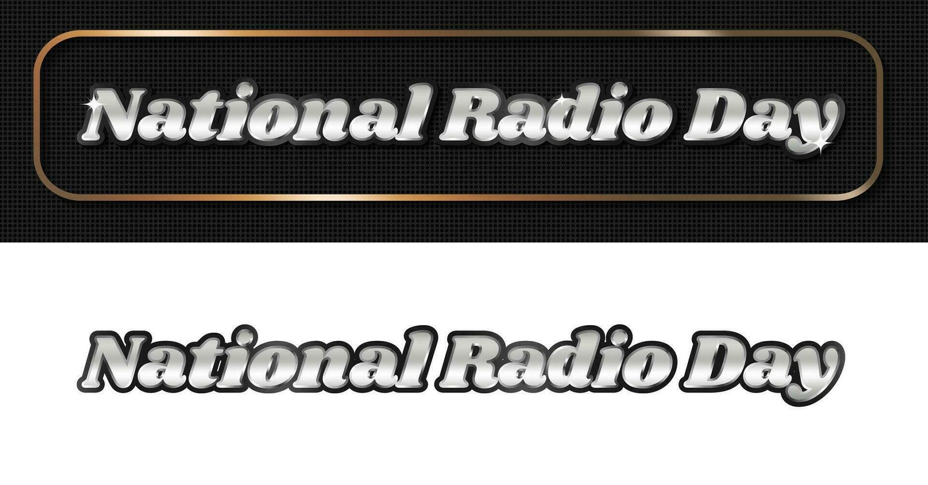 National Radio Day Banner and shiny metallic typography isolated on white background. Editable Vector Illustration. EPS 10.