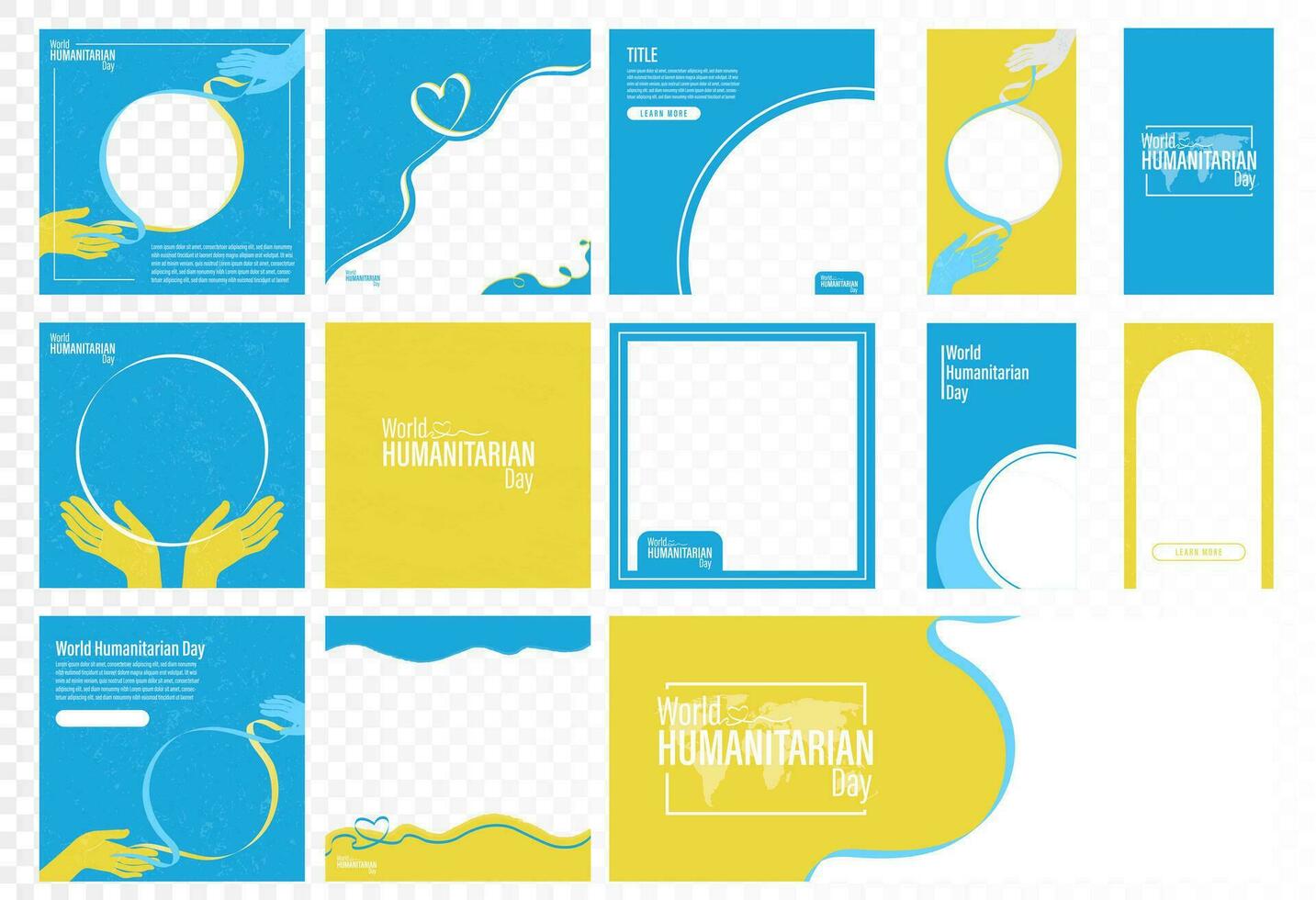 Set of World Humanitarian Day Social Media Templates. Editable Vector Illustration. EPS.