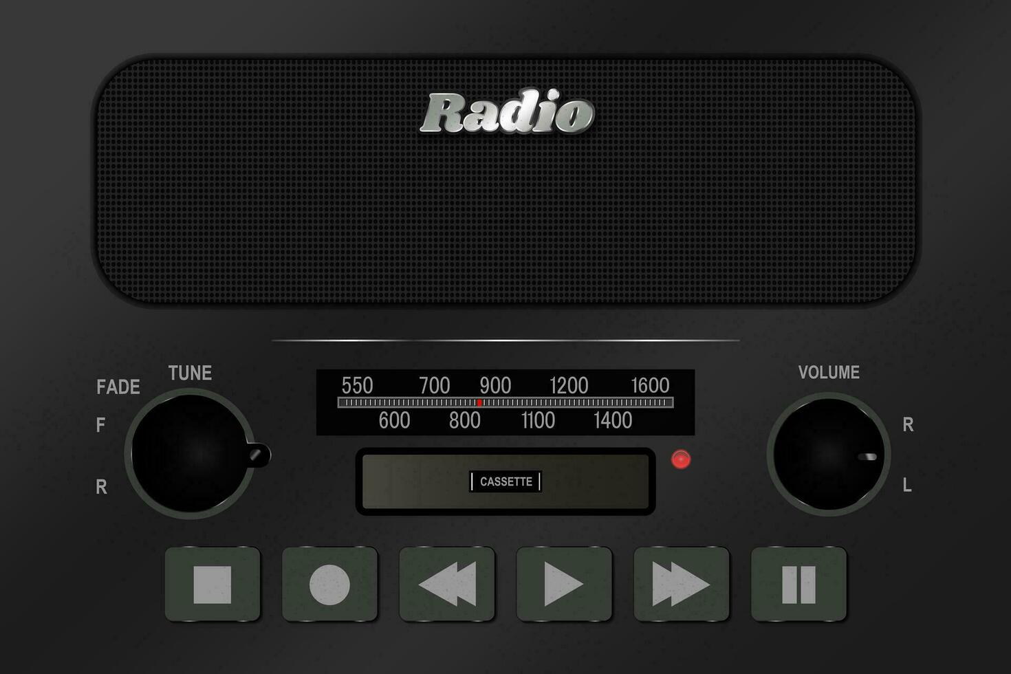 Front View of a Radio Cassette Speaker with multimedia buttons and volume knobs. AM FM Meter Vector Illustration. EPS 10.