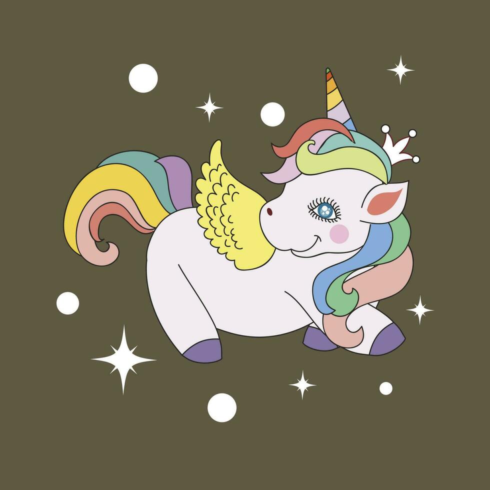 ilustración de unicornio o caballo con cuerno linda y adorable vector diseño