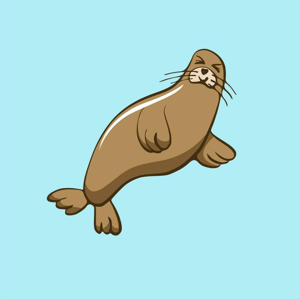 cute sea lion animal cartoon illustration vector