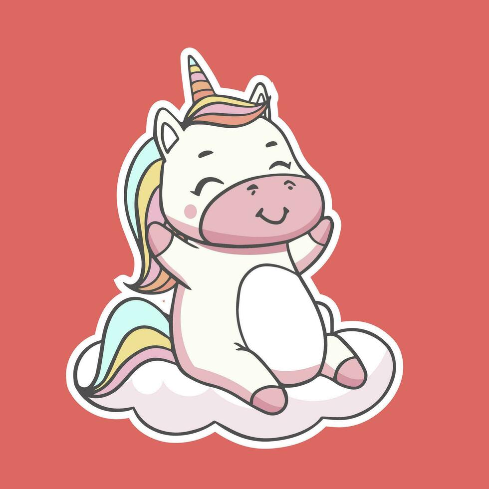 ilustración de unicornio o caballo con cuerno linda y adorable vector diseño