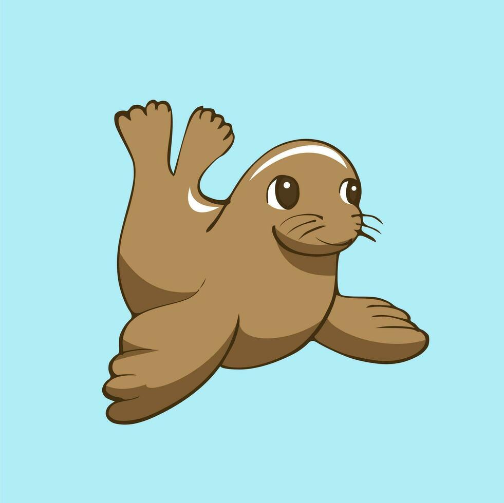 cute sea lion animal cartoon illustration vector