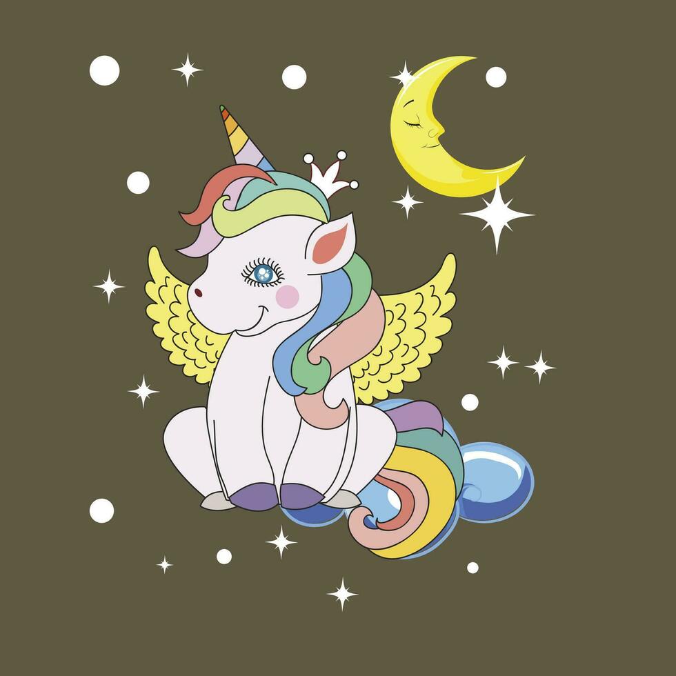 illustration of unicorn or horse with horn cute and adorable vector design