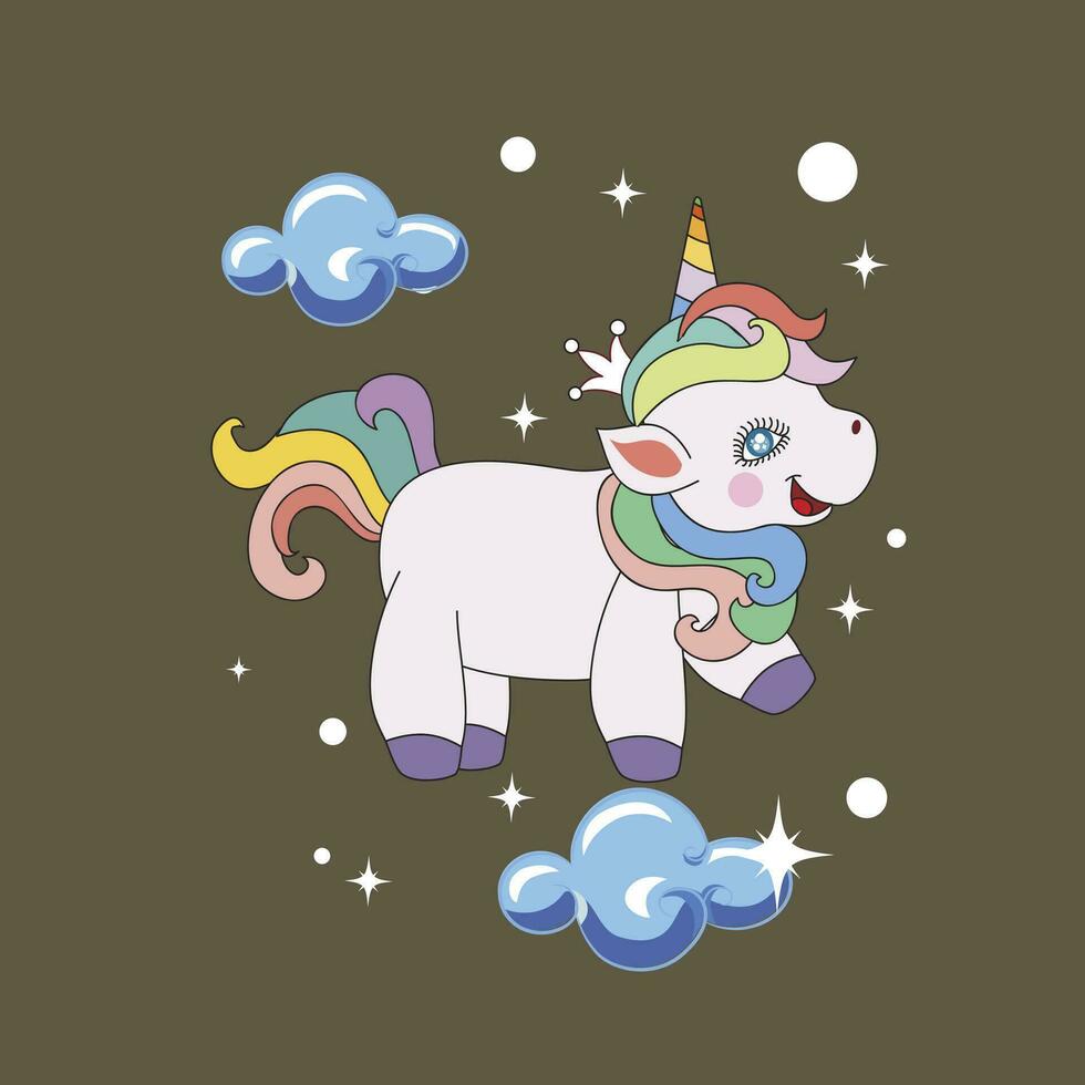 ilustración de unicornio o caballo con cuerno linda y adorable vector diseño