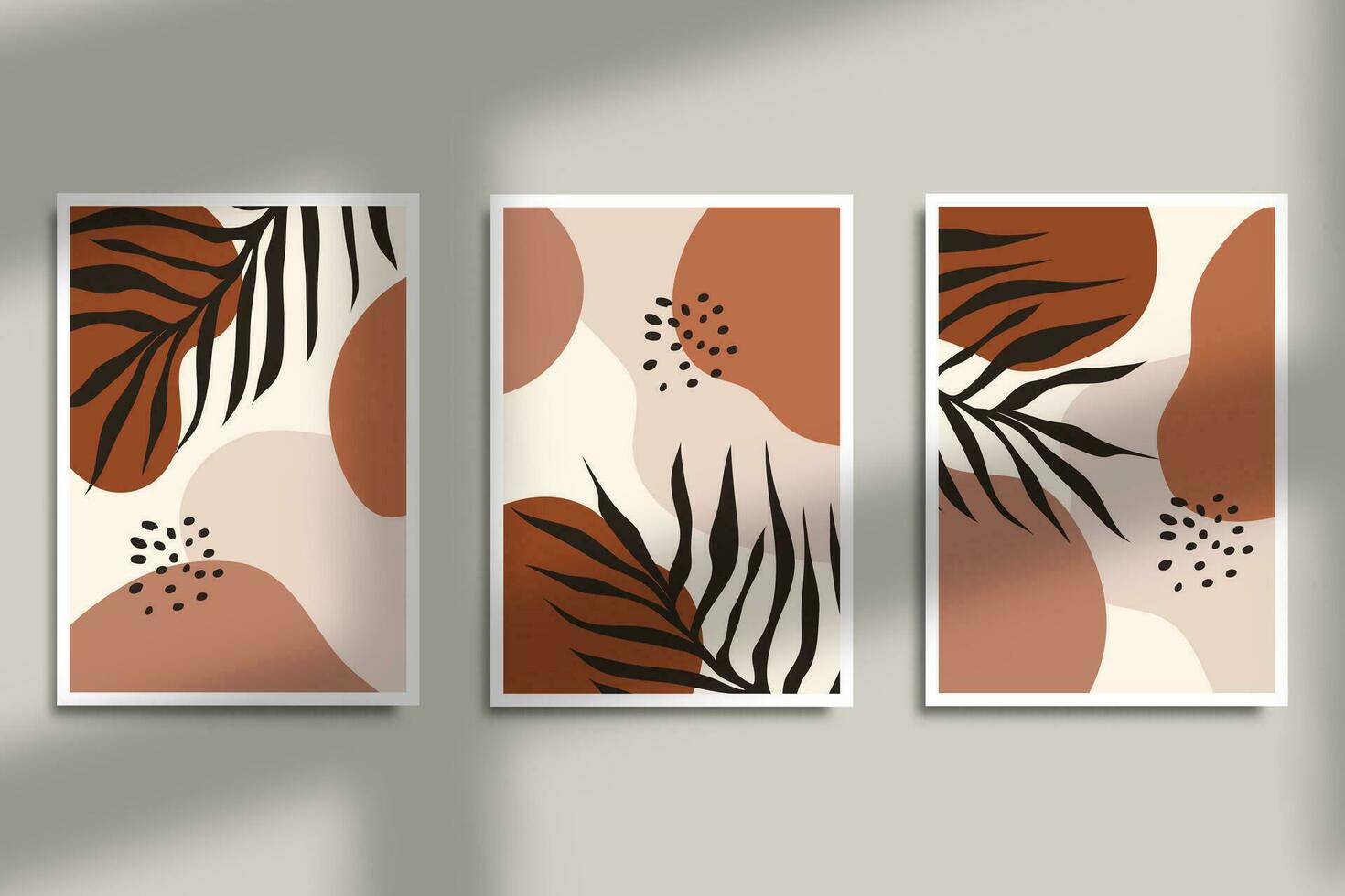 Set of poster abstract boho tropical leaves with organic shapes design wall art or social media background design vector