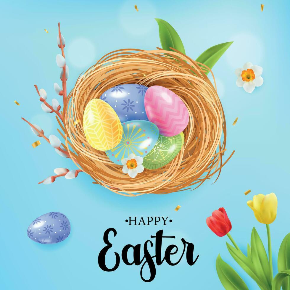 Happy Easter Nest Composition vector