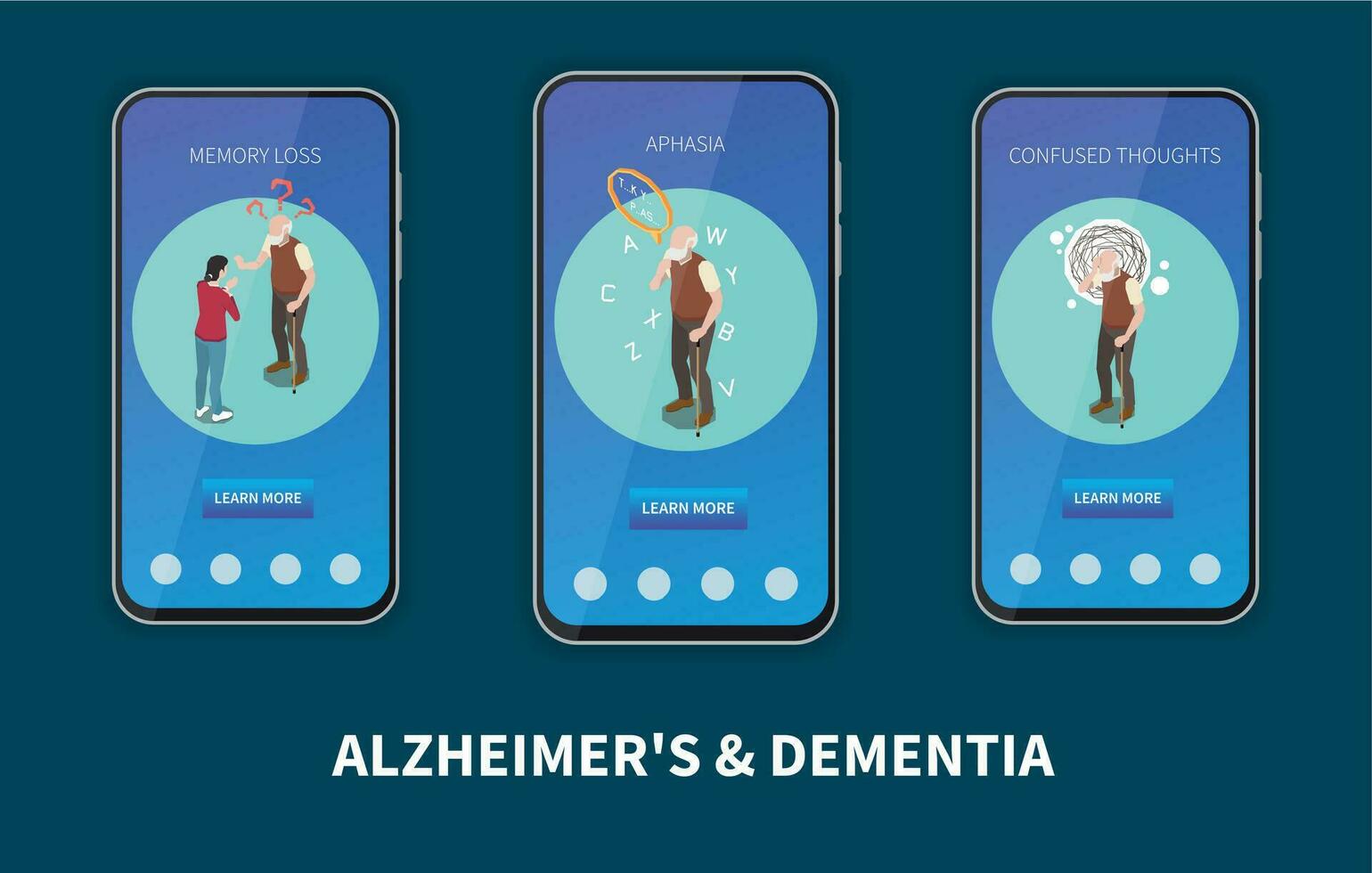 Dementia and Alzheimer Isometric Set vector