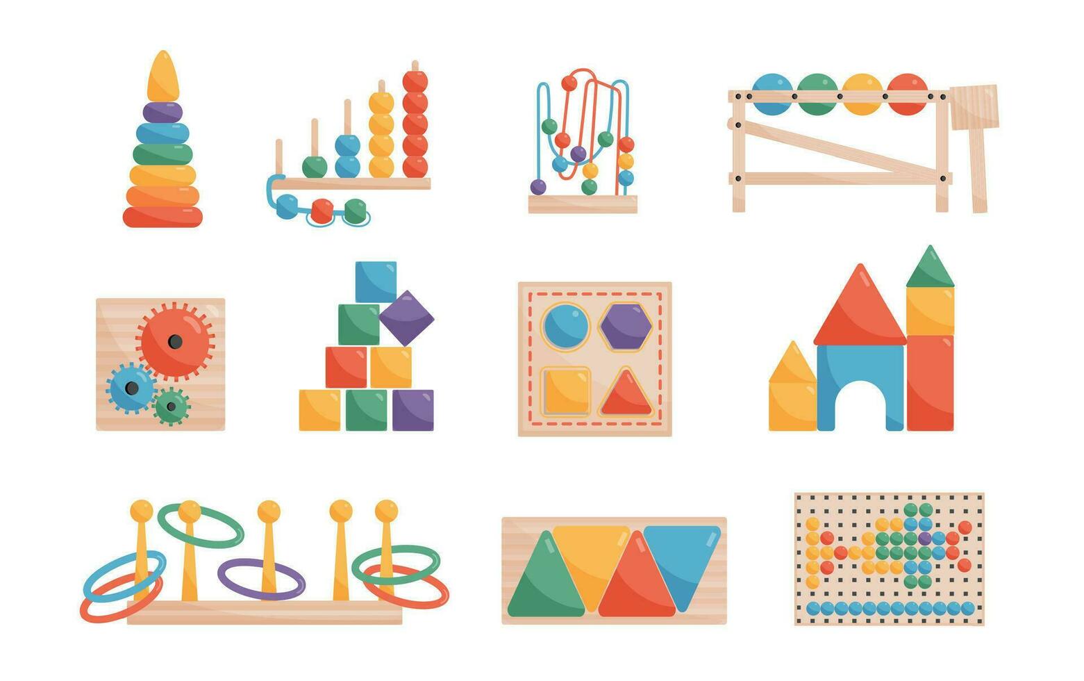 Educational Games Flat Color Set vector