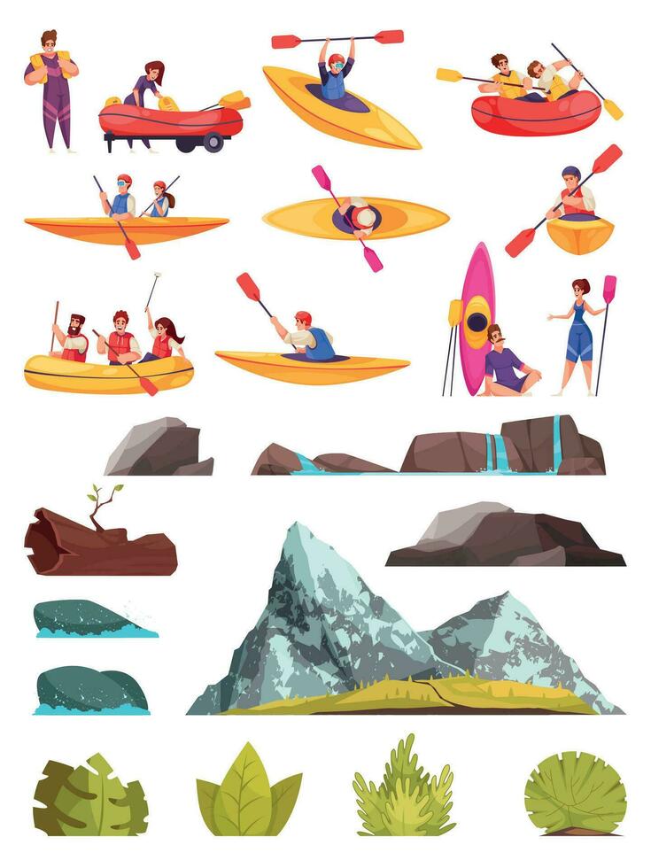 Rafting Cartoon Set vector