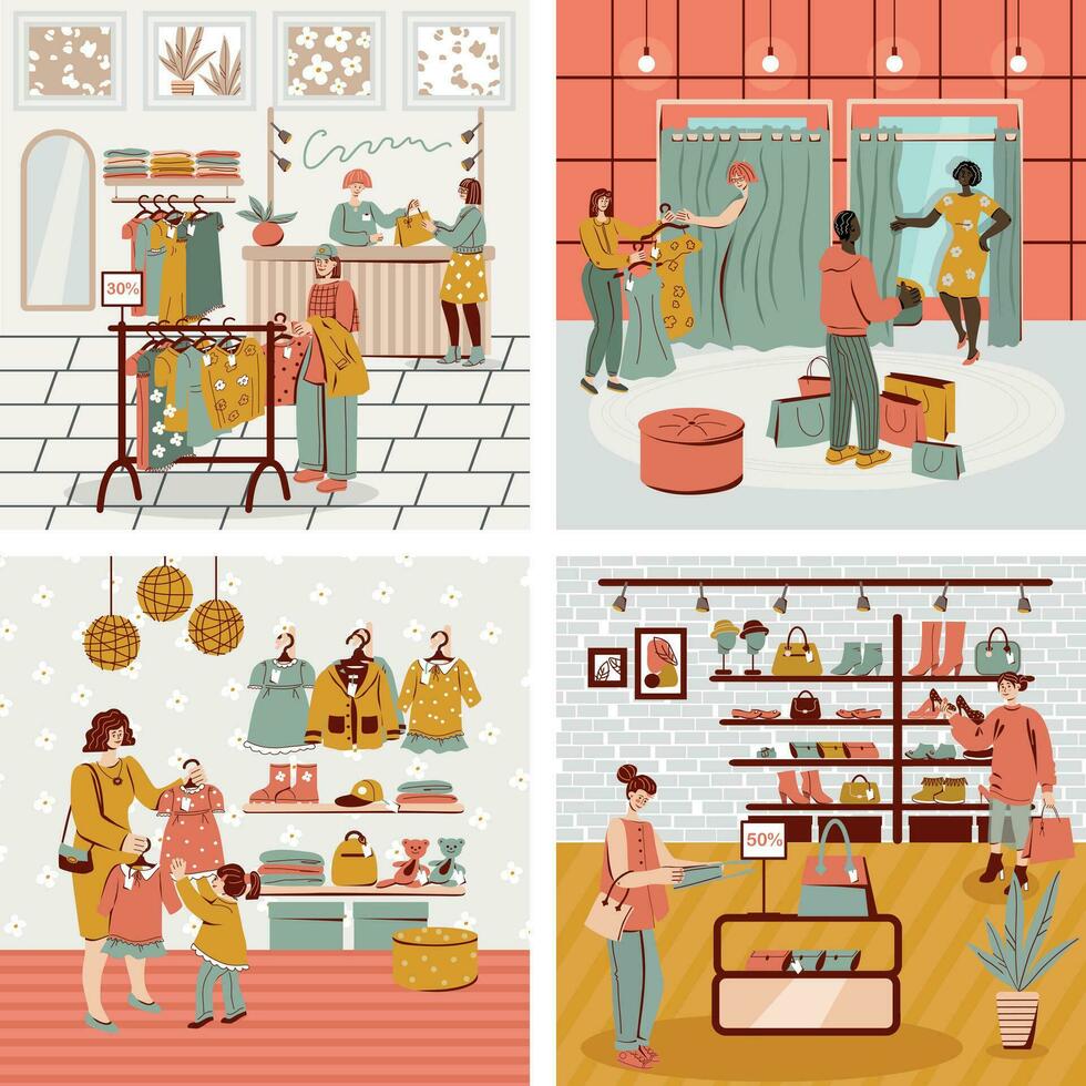 Shopping People 2x2 Design Concept vector