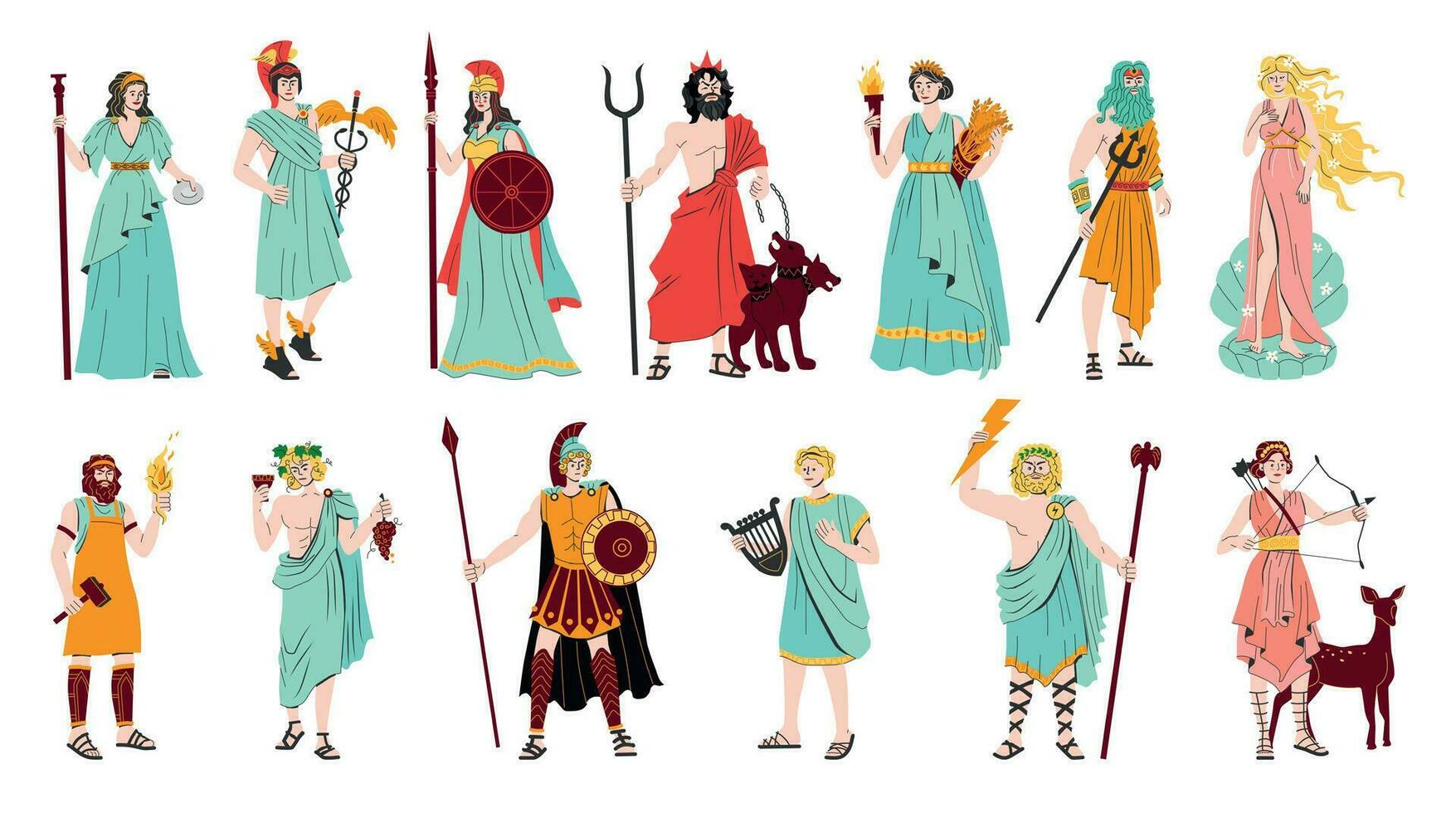 Olympus Gods Flat Color Set vector