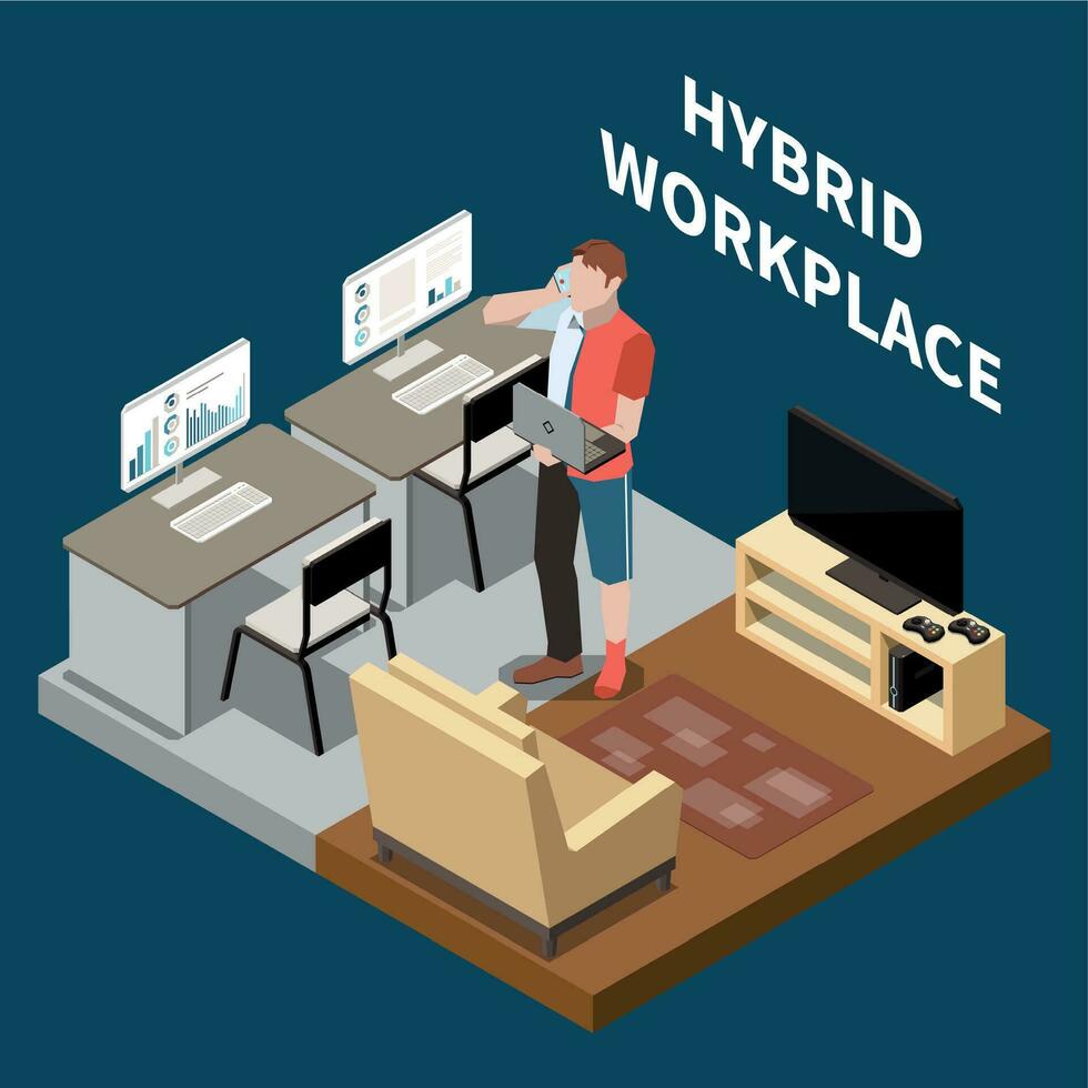 Isometric Hybrid Workplace Concept vector