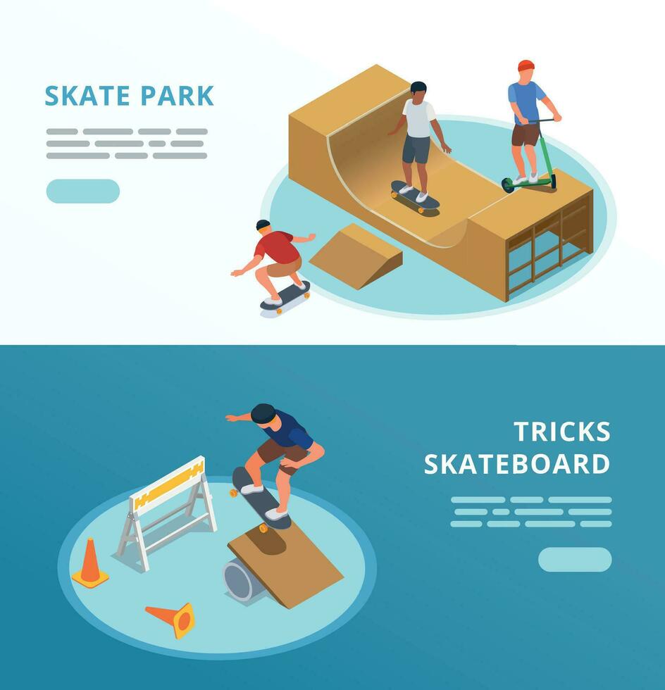 patinar parque pancartas conjunto vector