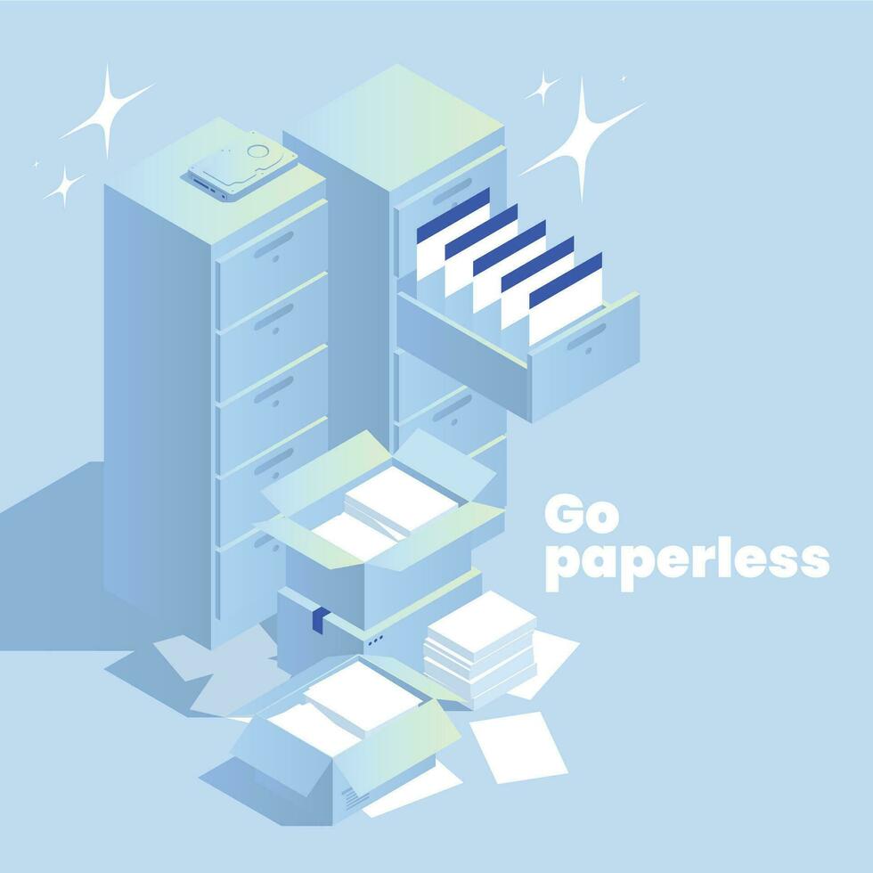 Go Paperless Isometric Concept vector