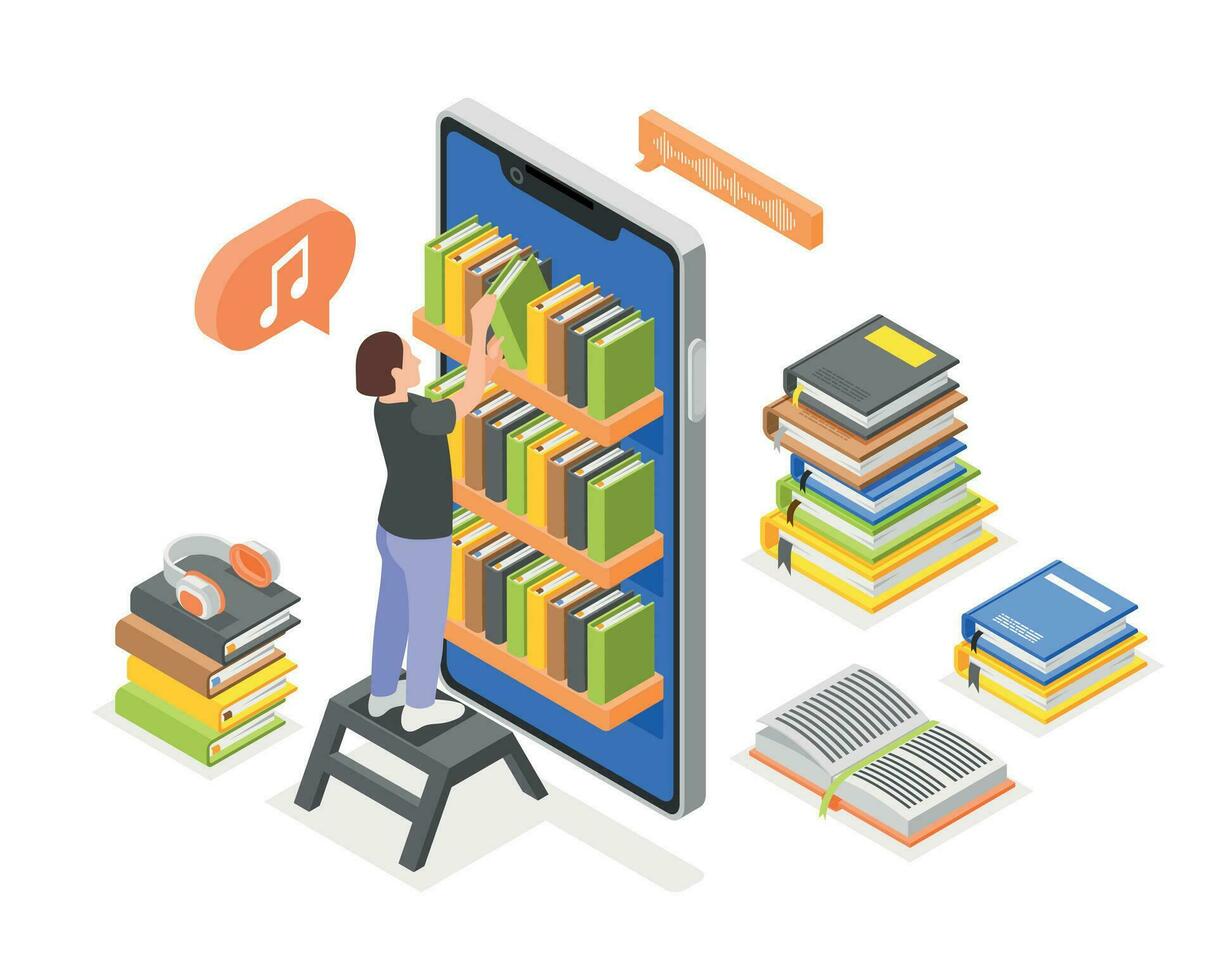 Audio Books Library Composition vector