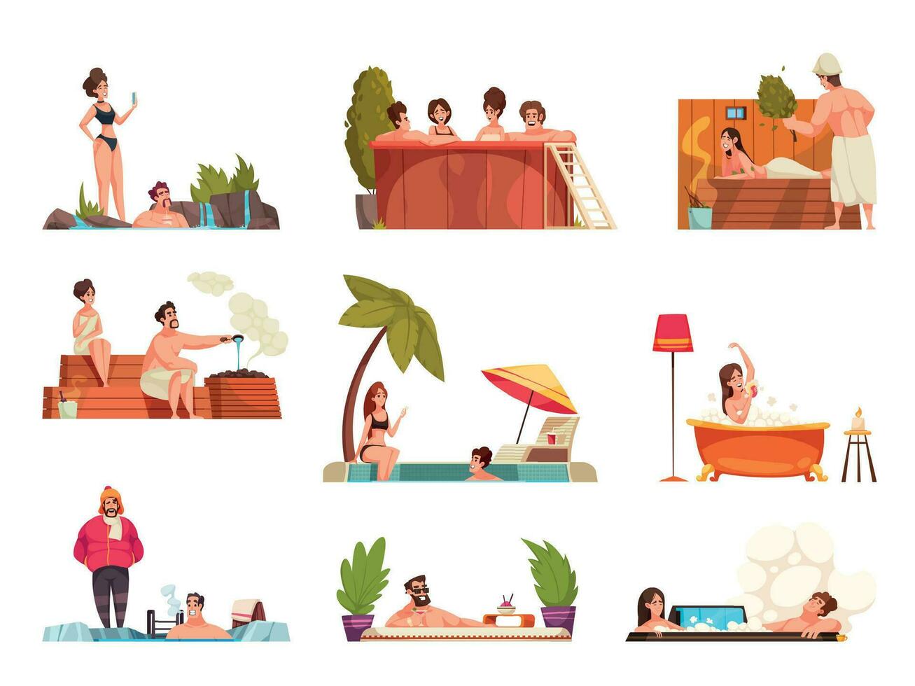 Bathing Cartoon Set vector