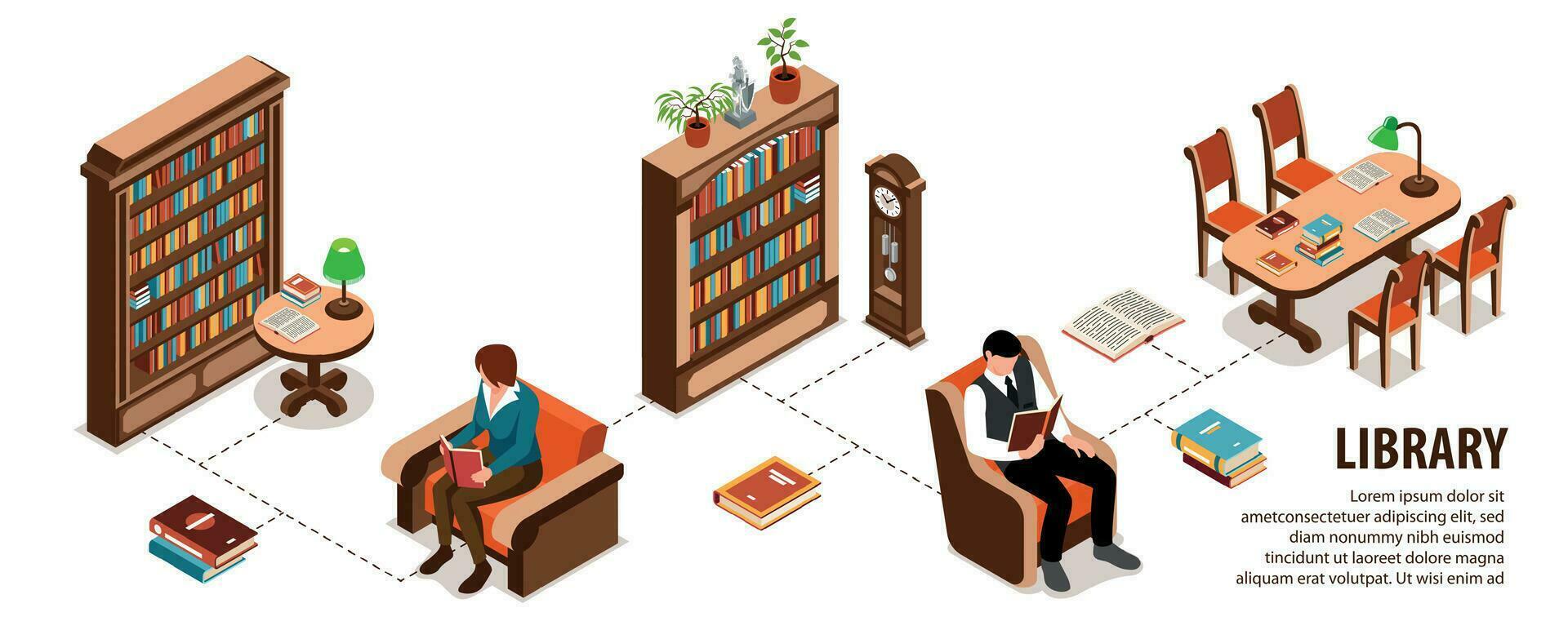 Isometric Library Interior vector