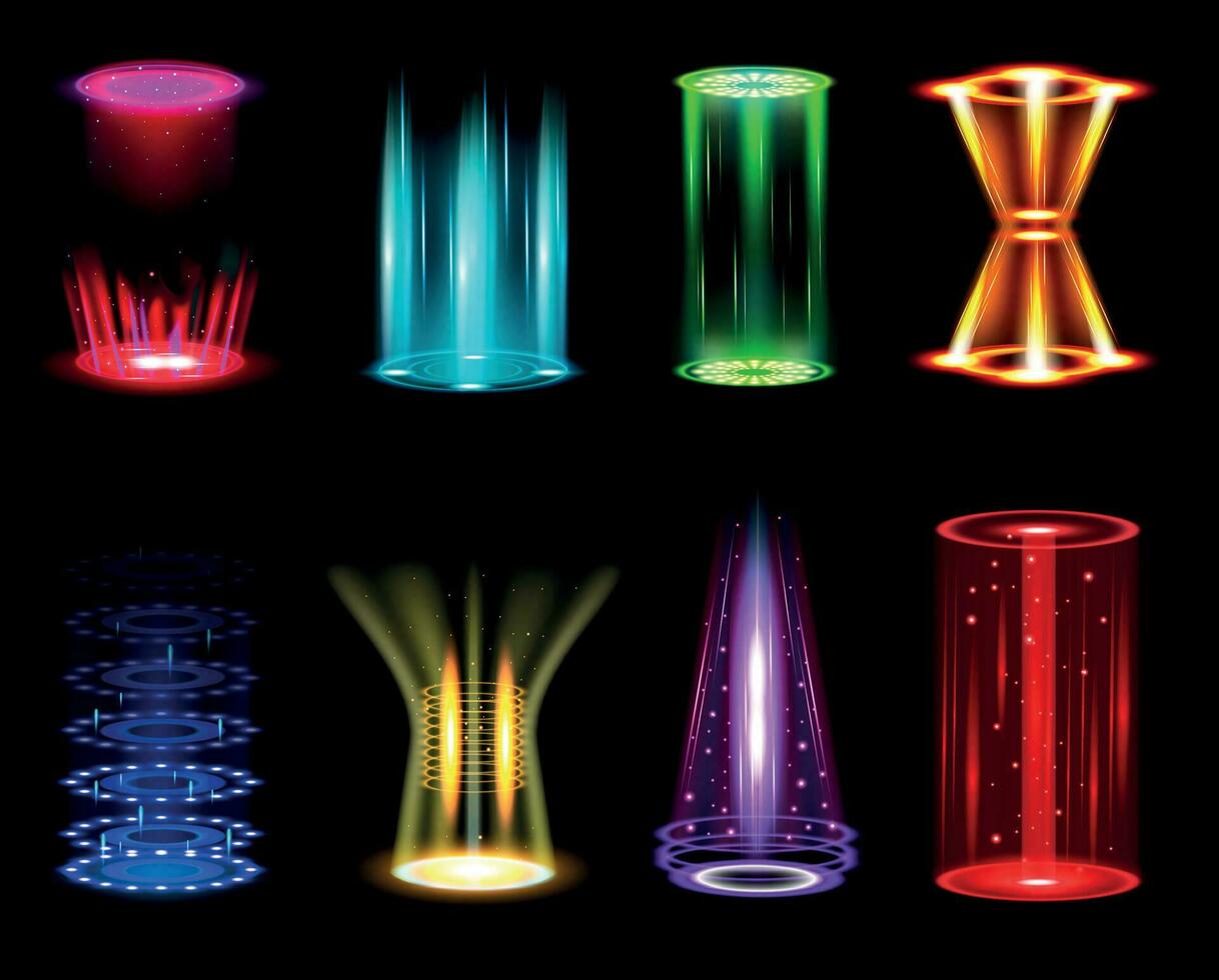 Realistic Teleportation Portals Set vector