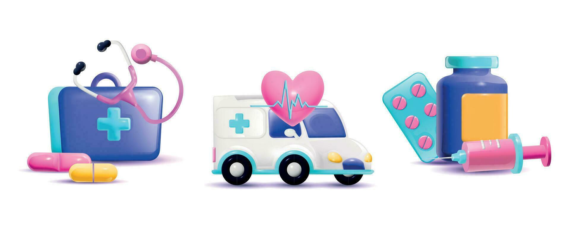 Cartoon Medicine Compositions Set vector