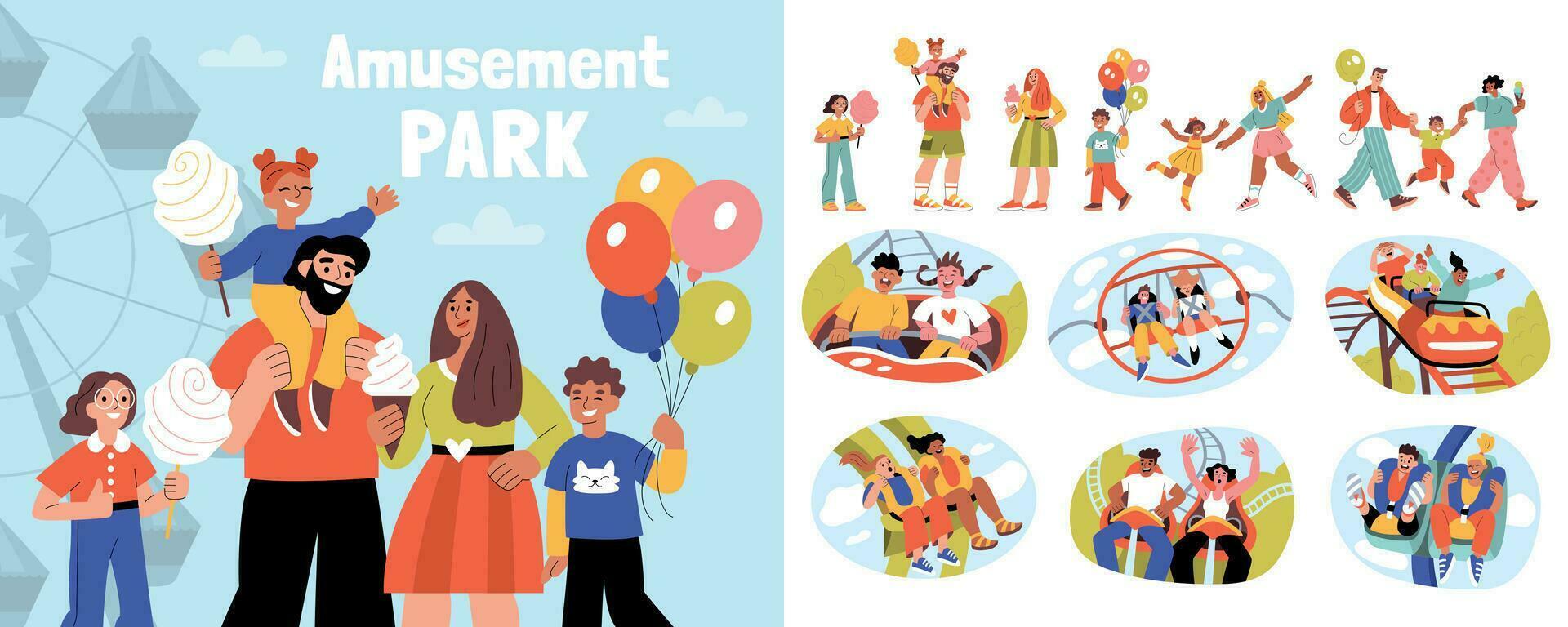 Amusement Park Flat Compositions vector
