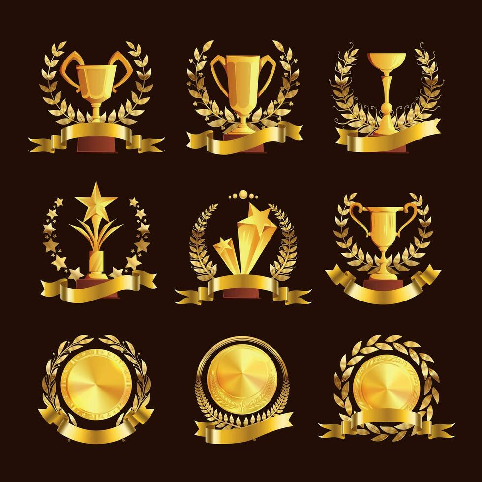 Golden Trophies Wreath Set vector