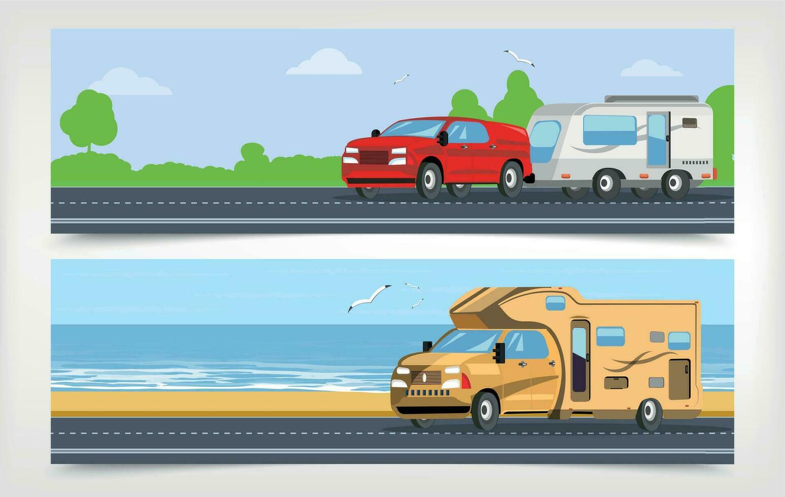 cámping vacaciones plano pancartas vector