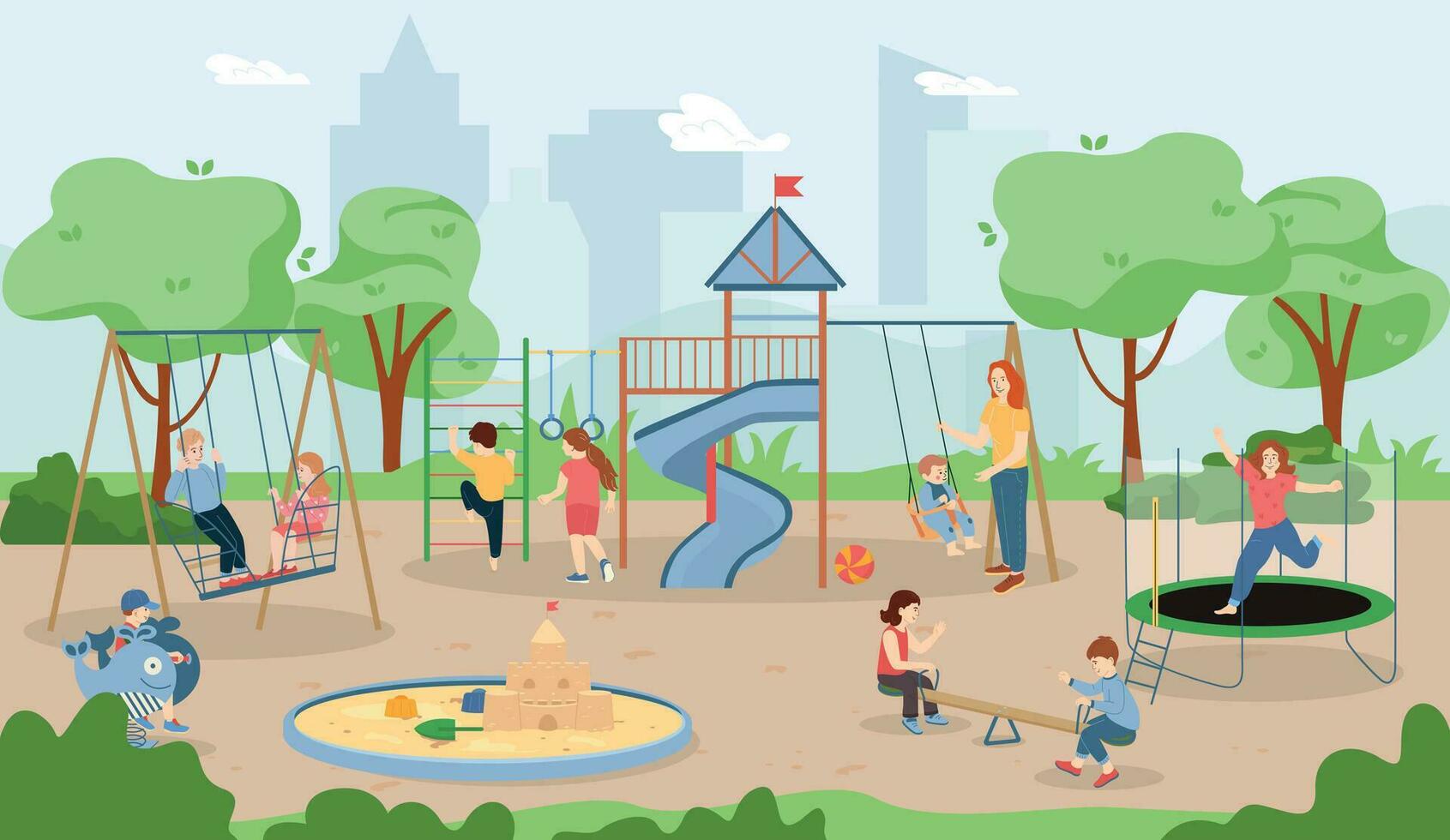 Children On Swings vector