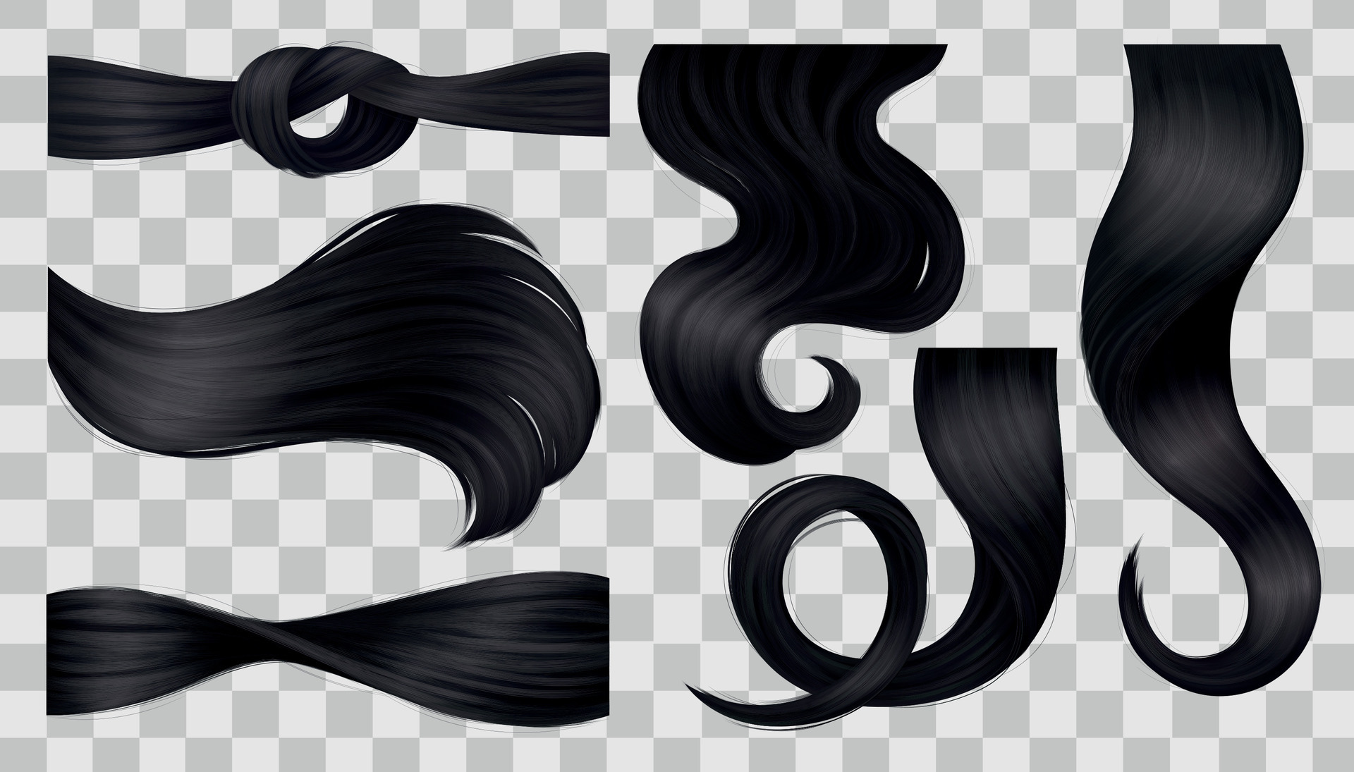 Black Hair Curls Set 26321913 Vector Art at Vecteezy