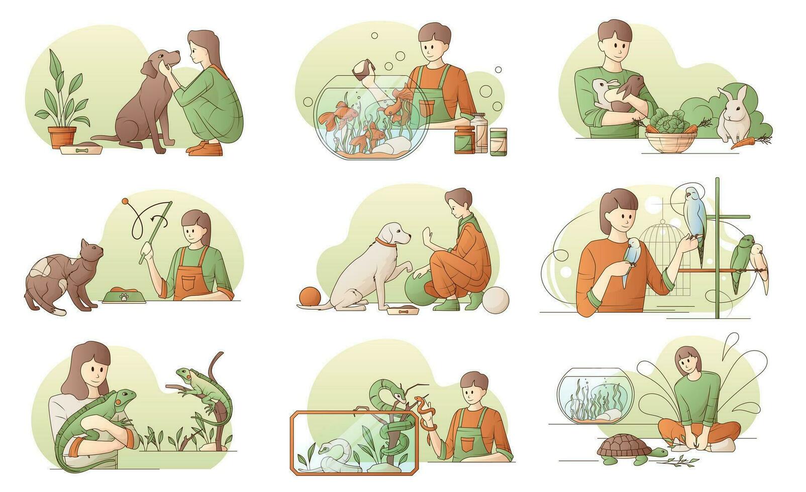 People With Pets Set vector