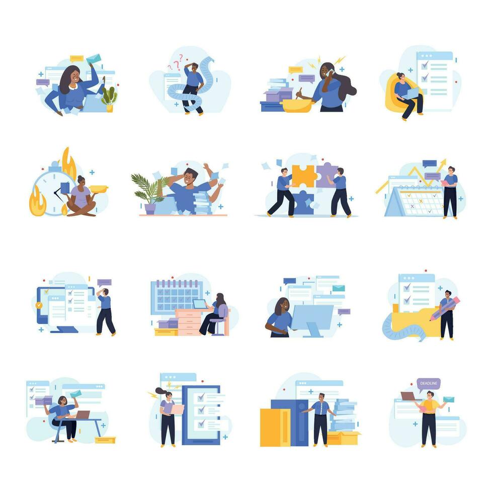 Multitasking People Flat Icons vector