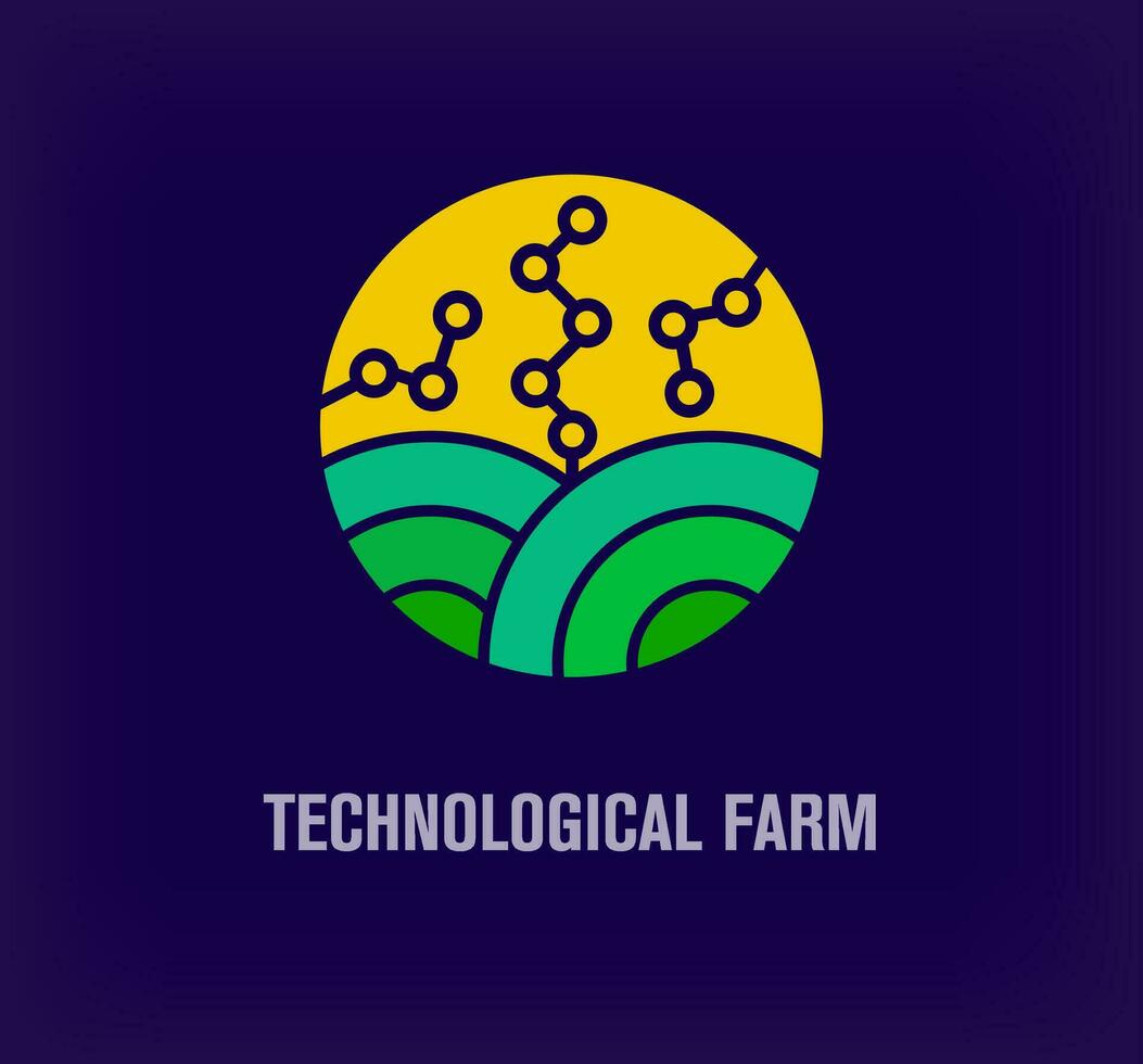 Creative technological farm logo. Unique color transitions. Unique nature and technology combination logo template. vector