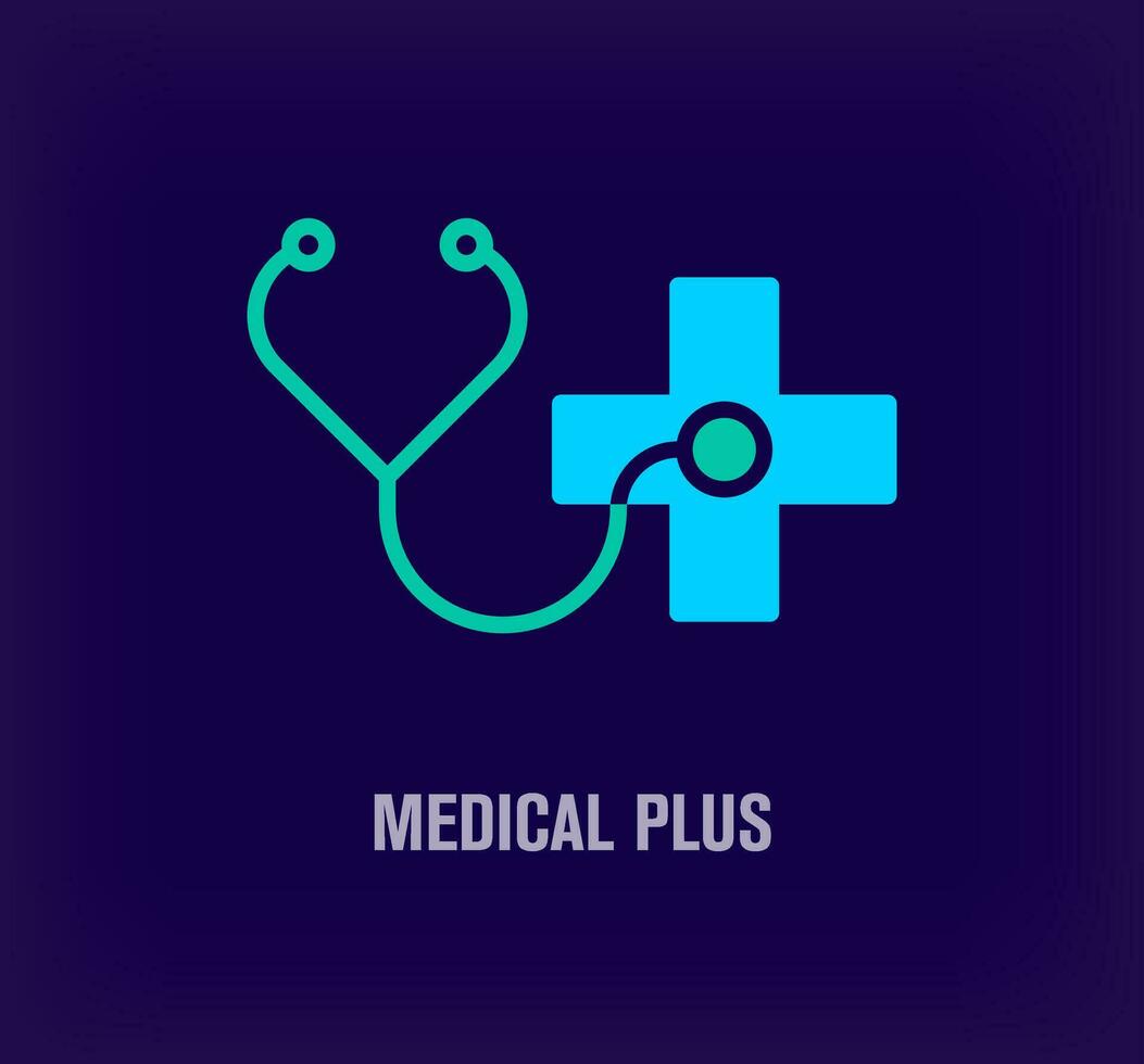 Creative stethoscope and plus sign logo. Unique color transitions. Unique medical sign logo template. vector
