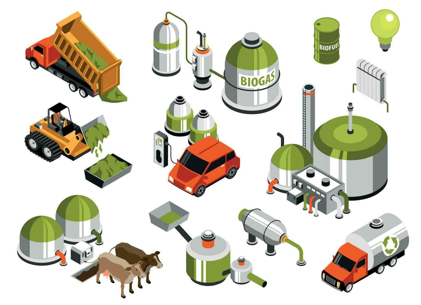 Green Energy Production Isometric Set vector