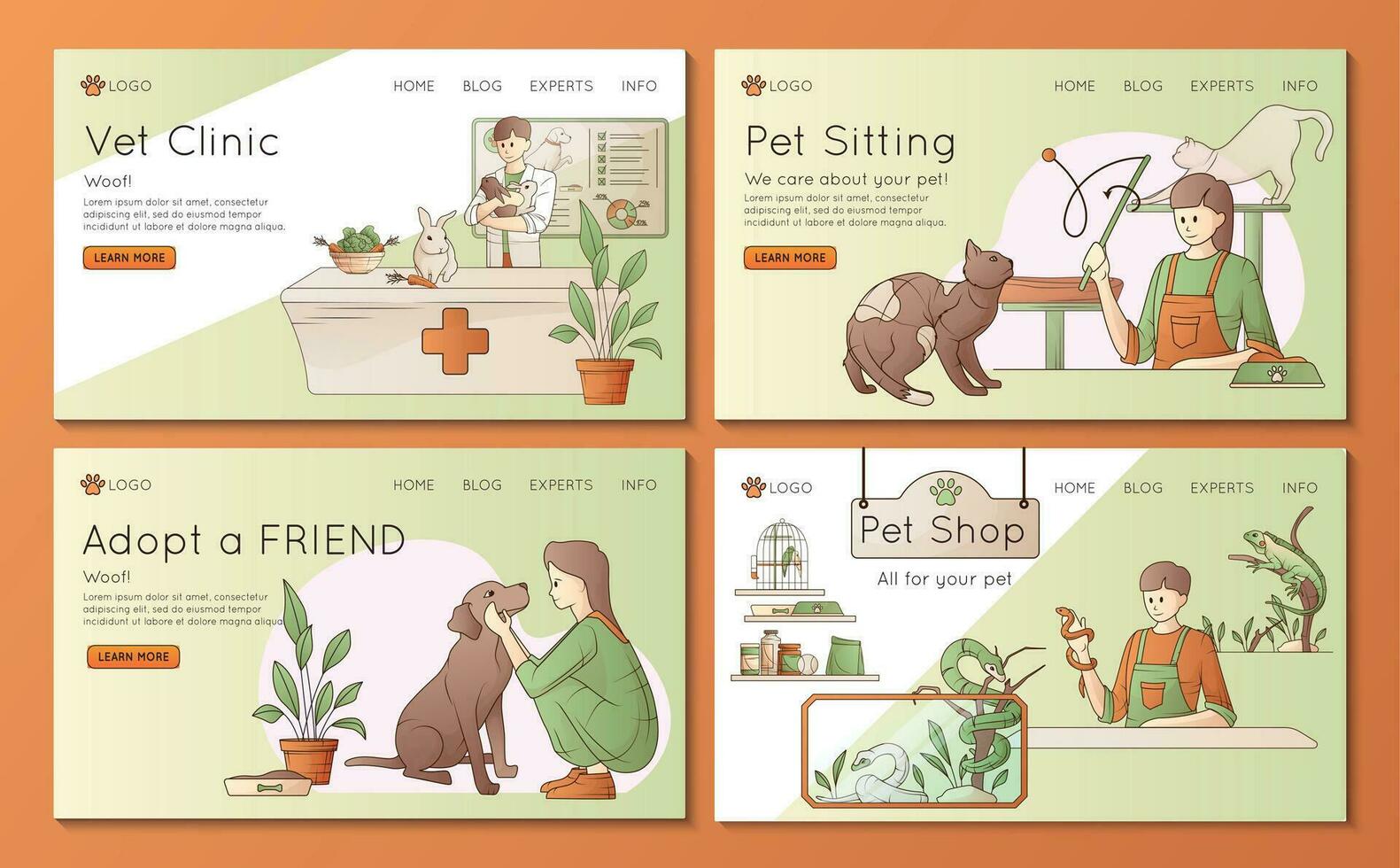 People With Pets Banners Set vector
