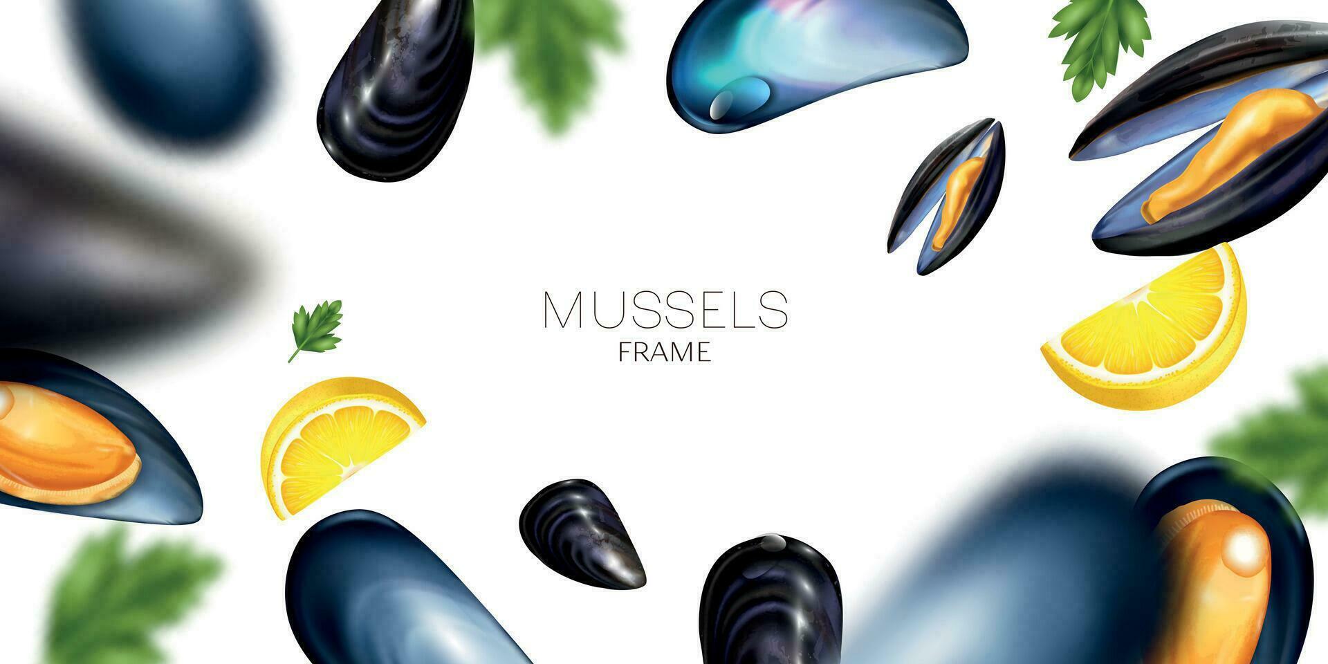 Realistic Mussels Text Background vector