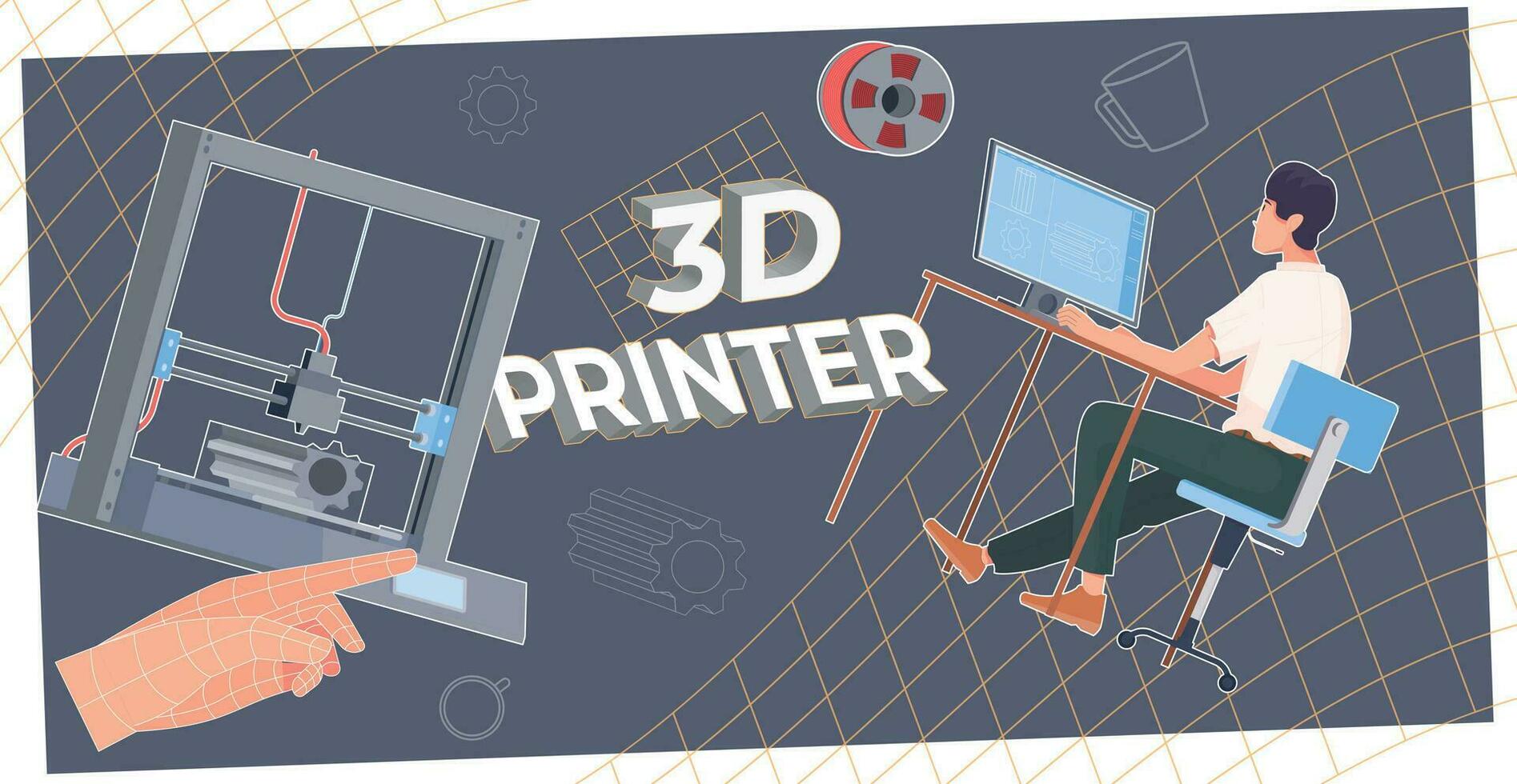 3D Printing Flat Collage vector