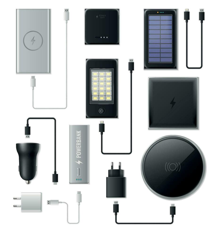 Powerbank Realistic Set vector