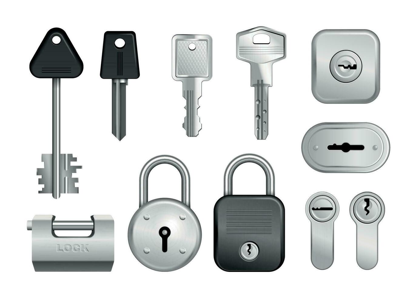 Realistic Keys Keyholes Padlocks Icon Set vector