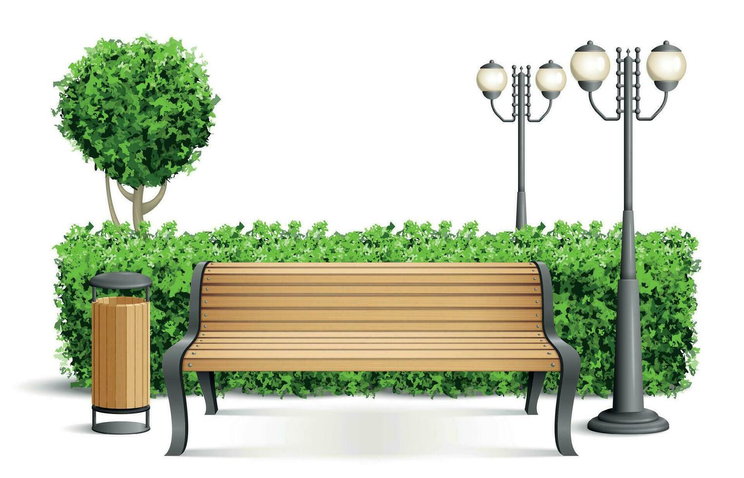 Realistic Wooden Park Bench Composition vector